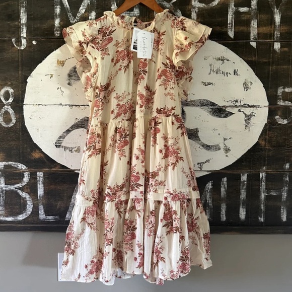 Shop Fig Dresses & Skirts - New Cottage Rose Floral Cotton Dress Romantic Knee Length Ruffle Detail Boho